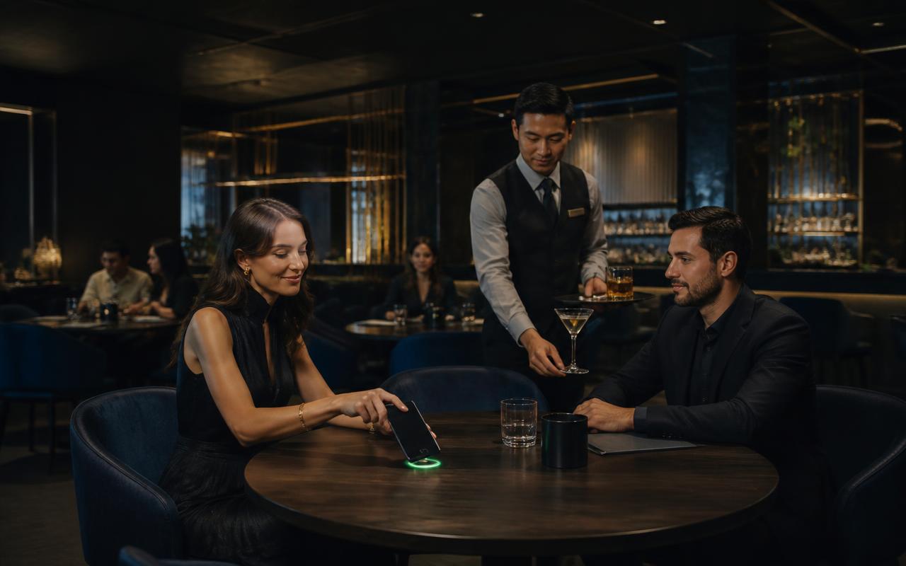 Gostilna z WEB3 NFC Smart Table sistemom: gost s prislonom telefona naroči in plača na mizi